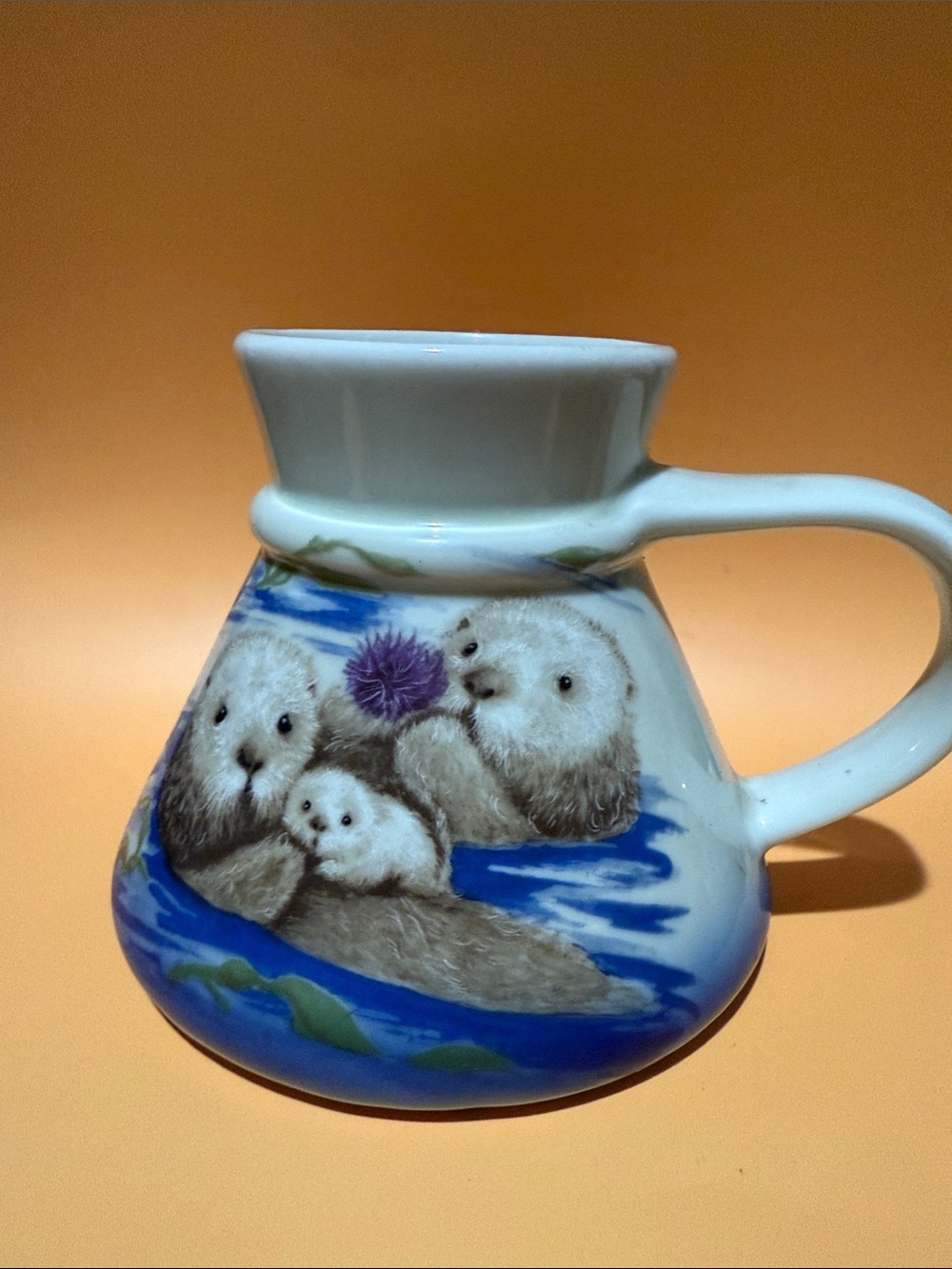Vintage Otagiri Ceramic Small Pet Mug with Otter Family Illustration